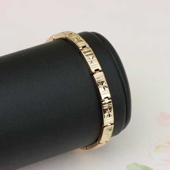 "Rose Gold Bracelet with Star Design in Glossy Linked Segments, XPBL0886 - Picture 8 of 12